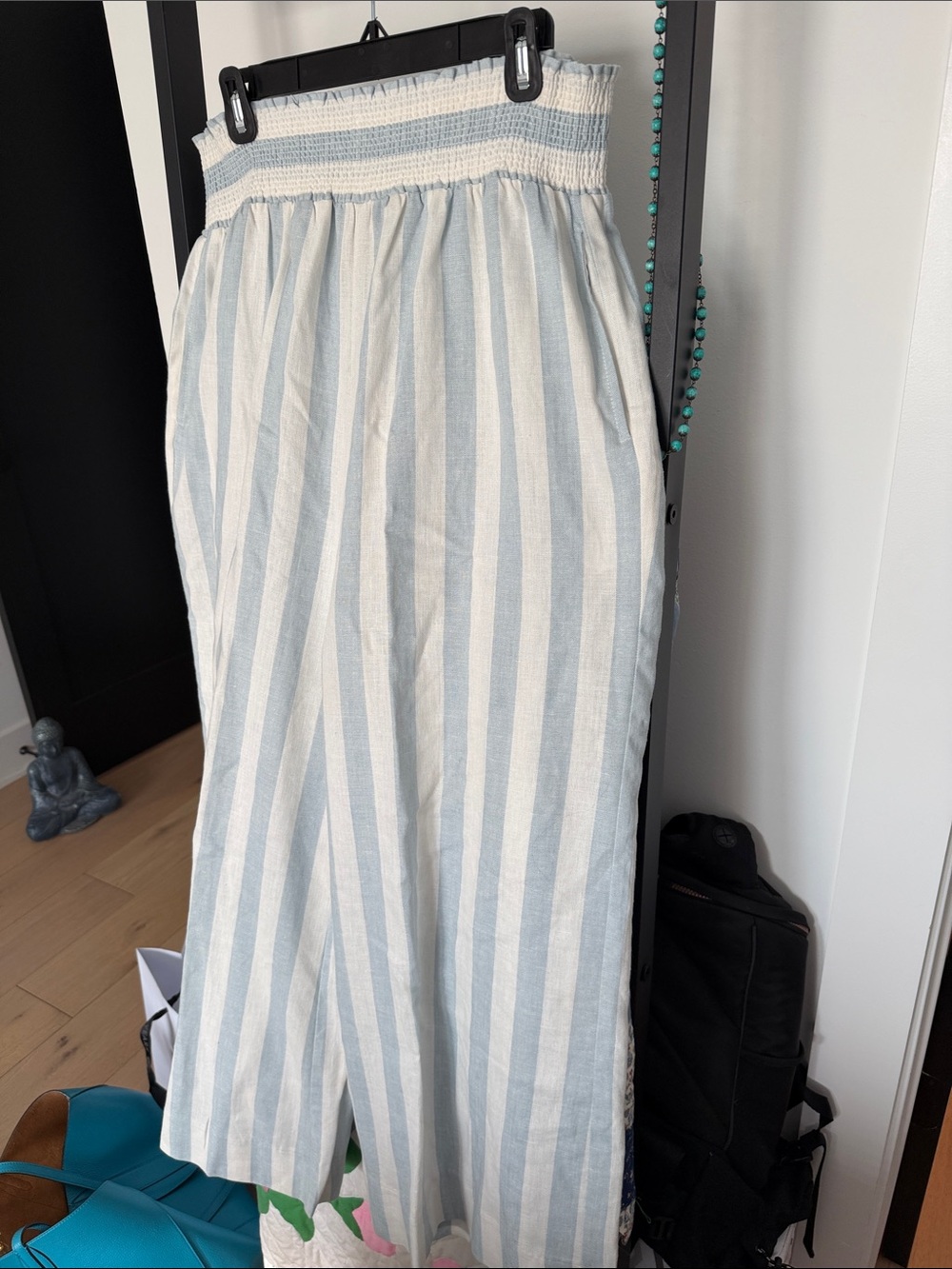 Striped Blue and White wide leg pants- Women